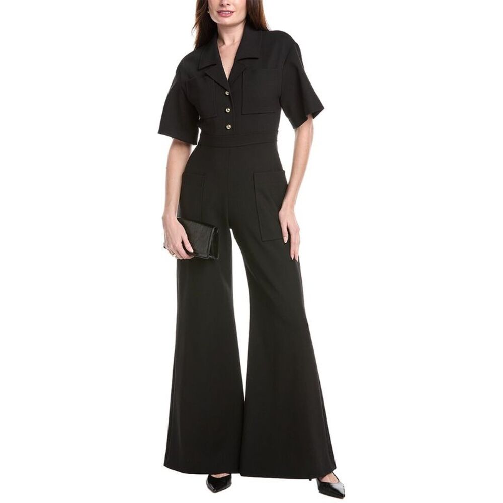 Carolina Herrera Womens  Button-Down Wool-Blend Jumpsuit, Black